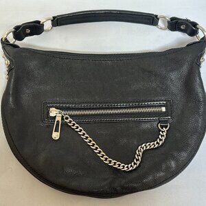 MICHAEL KORS Black Leather half-moon moto shoulder bag